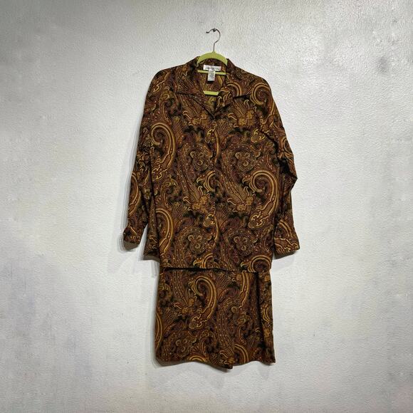 Jones New York Tan Paisley 2-Piece Vintage Midi Dress Sz 8 - Picture 1 of 11